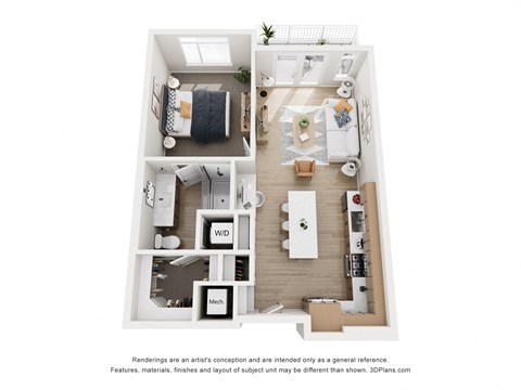 Floor plan for 1 bed, 1 bath, 780 sqft